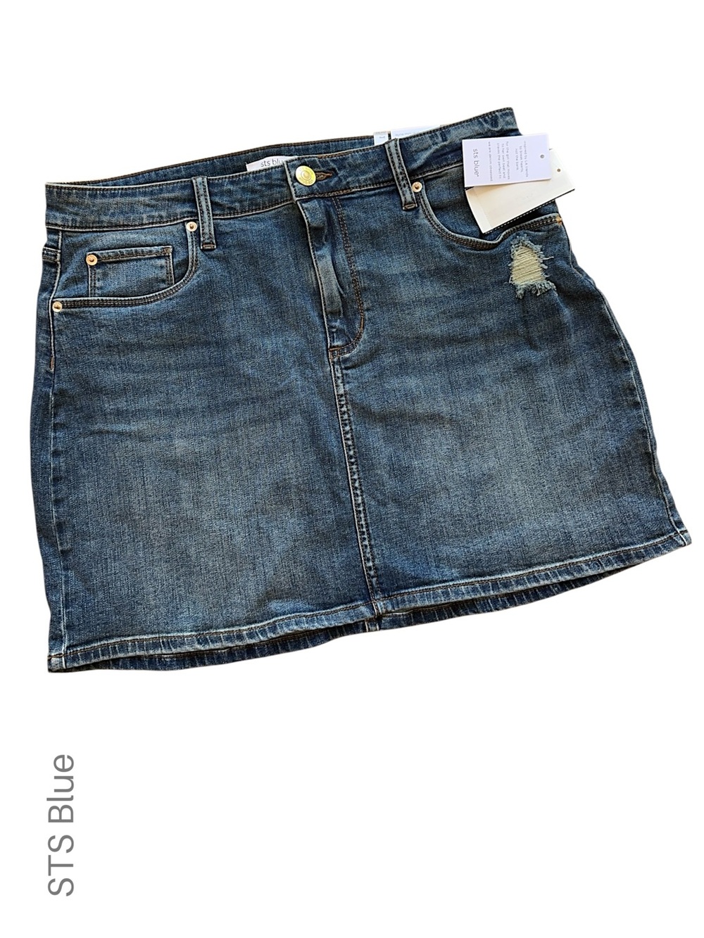 STS BLUE NWT LAYNE MINI JEAN SKIRT COTTON STRETCH DISTRESSED DENIM | SIZE 30